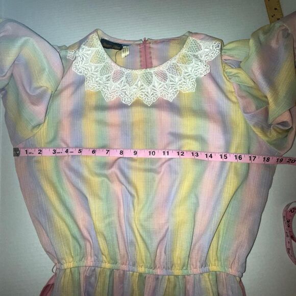 Vintage Stuart Alan Pastel Rainbow Striped Midi Dress - Picture 4 of 8